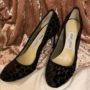Jimmy Choo Black Velvet Bridget Leopard Pumps Sz 7